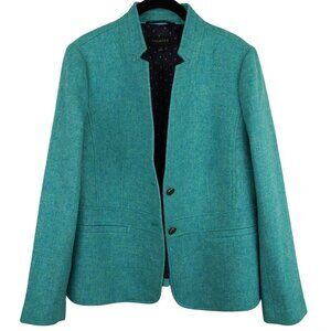 Talbots Teal Wool Blend Blazer Size 8‎ Ruffle Back Lined Jacket